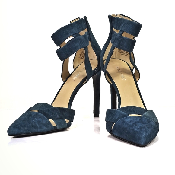 NINE WEST TEAL TRISHA SUEDE POINTED TOE HEELS - Picture 1 of 10